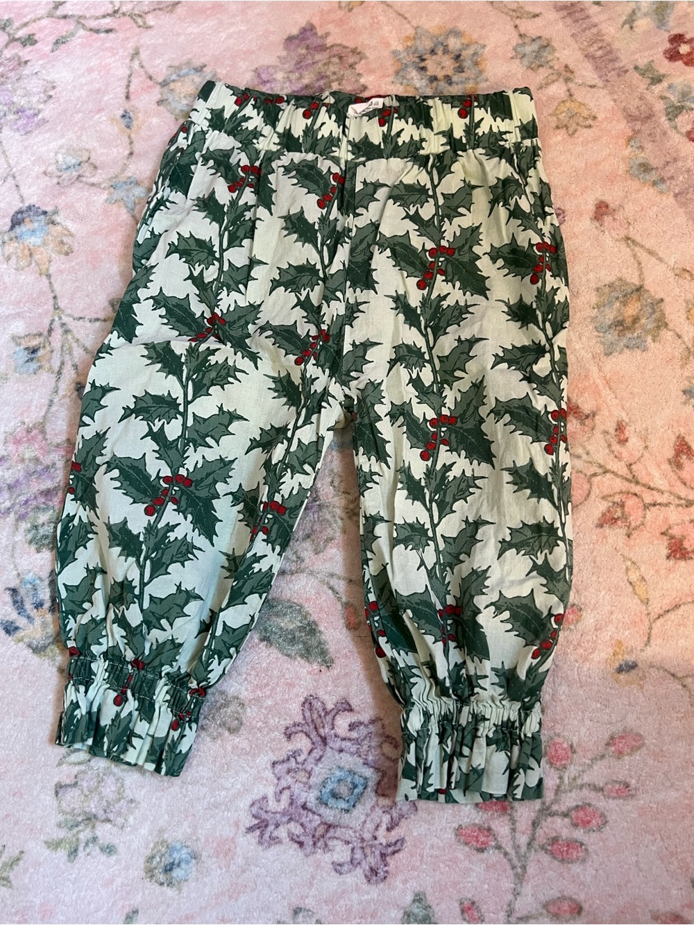 kate quinn Green Holly & Red Berry Print Elastic Waist Pants
